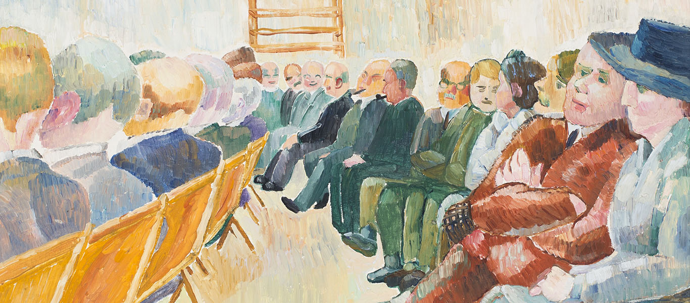 Oil Painting "Warden's Meeting" by Grace Cossington Smith, 1943.